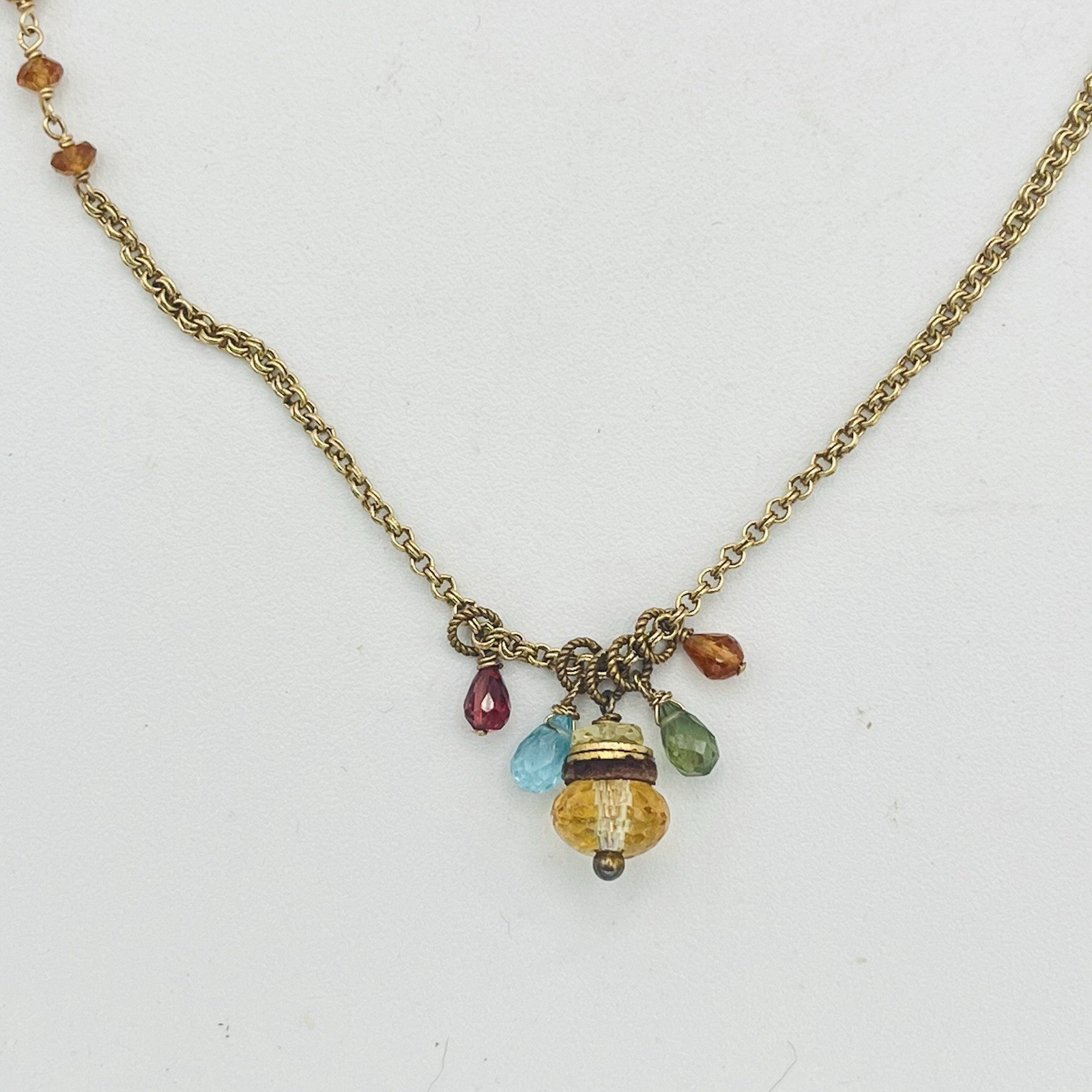 Sundance Catalog Briolette Acorn Necklace Citrine Blue Topaz 14k Gold Filled