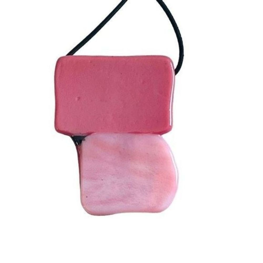 NEW Artist Made Pink Mixed Media Fused Glass Statement Necklace on Stretch Cord