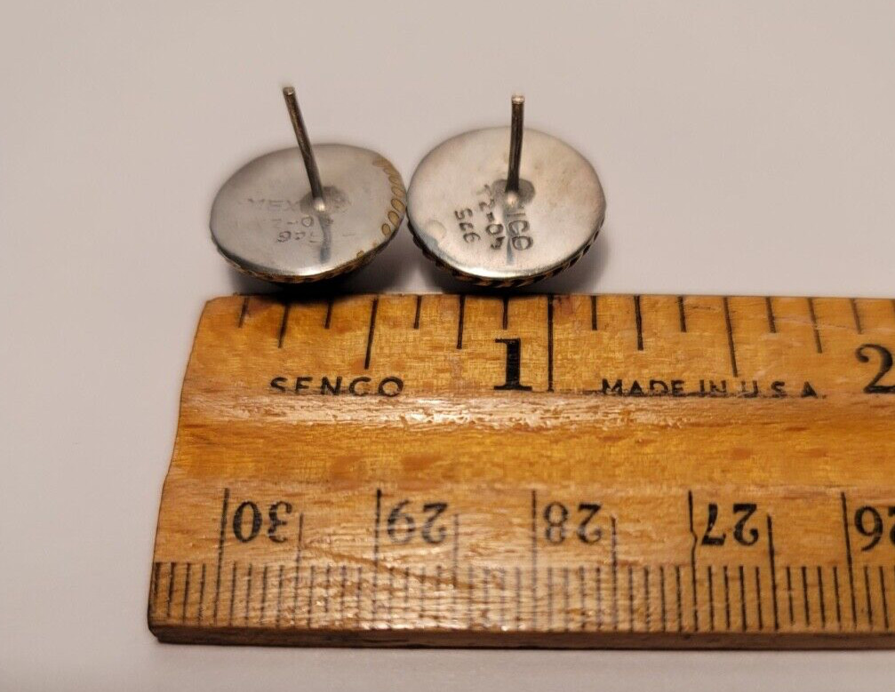 Stamped 925 Sterling Silver Vintage Button Earrings Signed Handmade Taxco Mexico