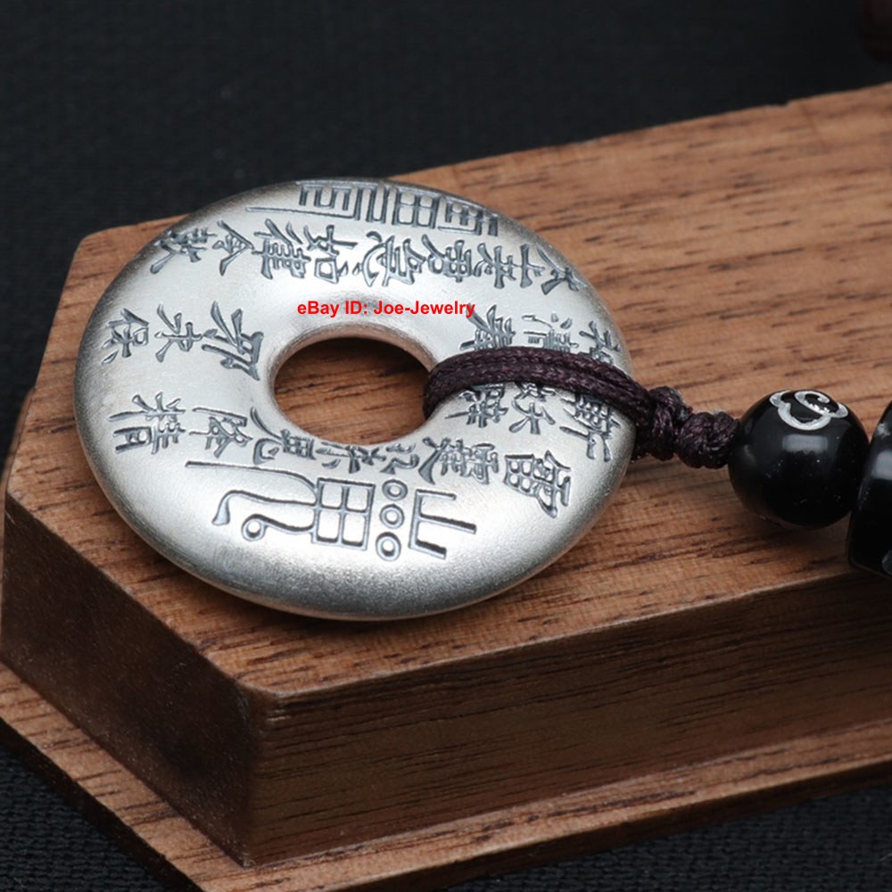 Real 999 Fine Silver Pendant Chinese Mountain Ghost Round Circle Amulet 19-21g