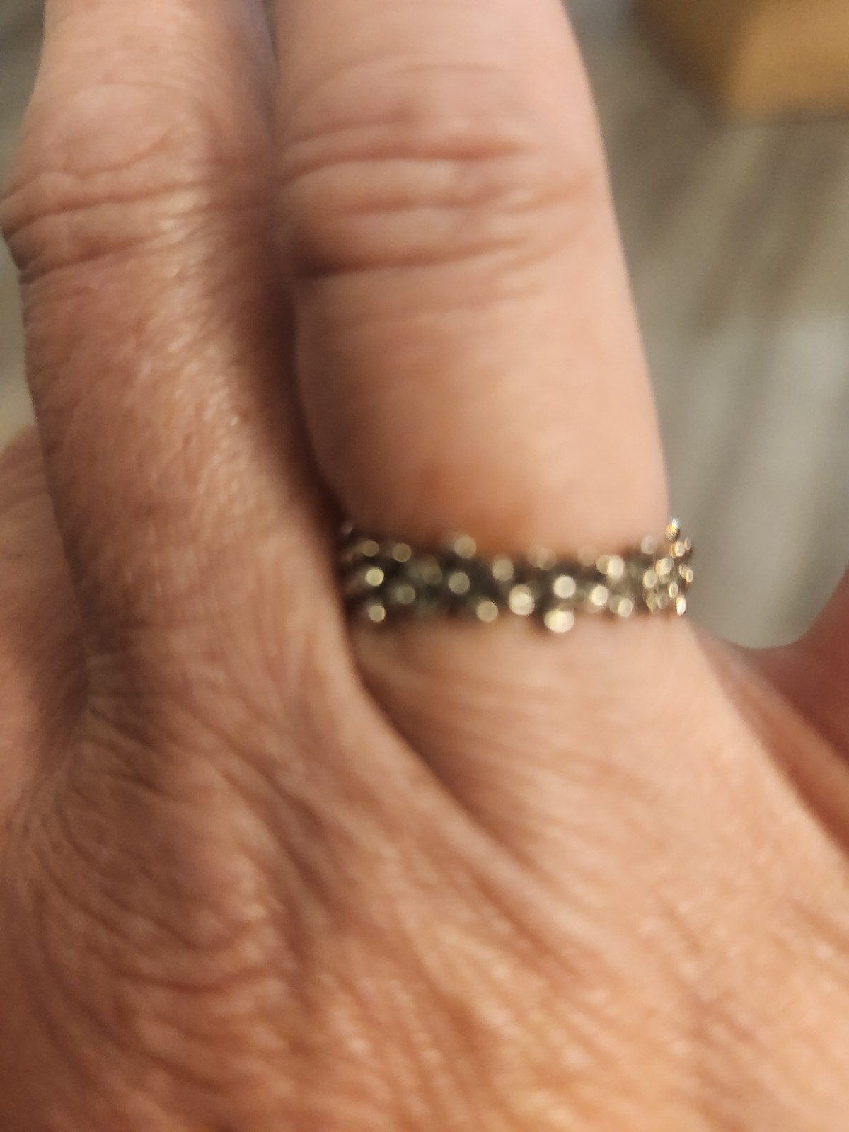 Gold Tone Textured Beaded Band Ring Metal No Stone Round Shape Size 7