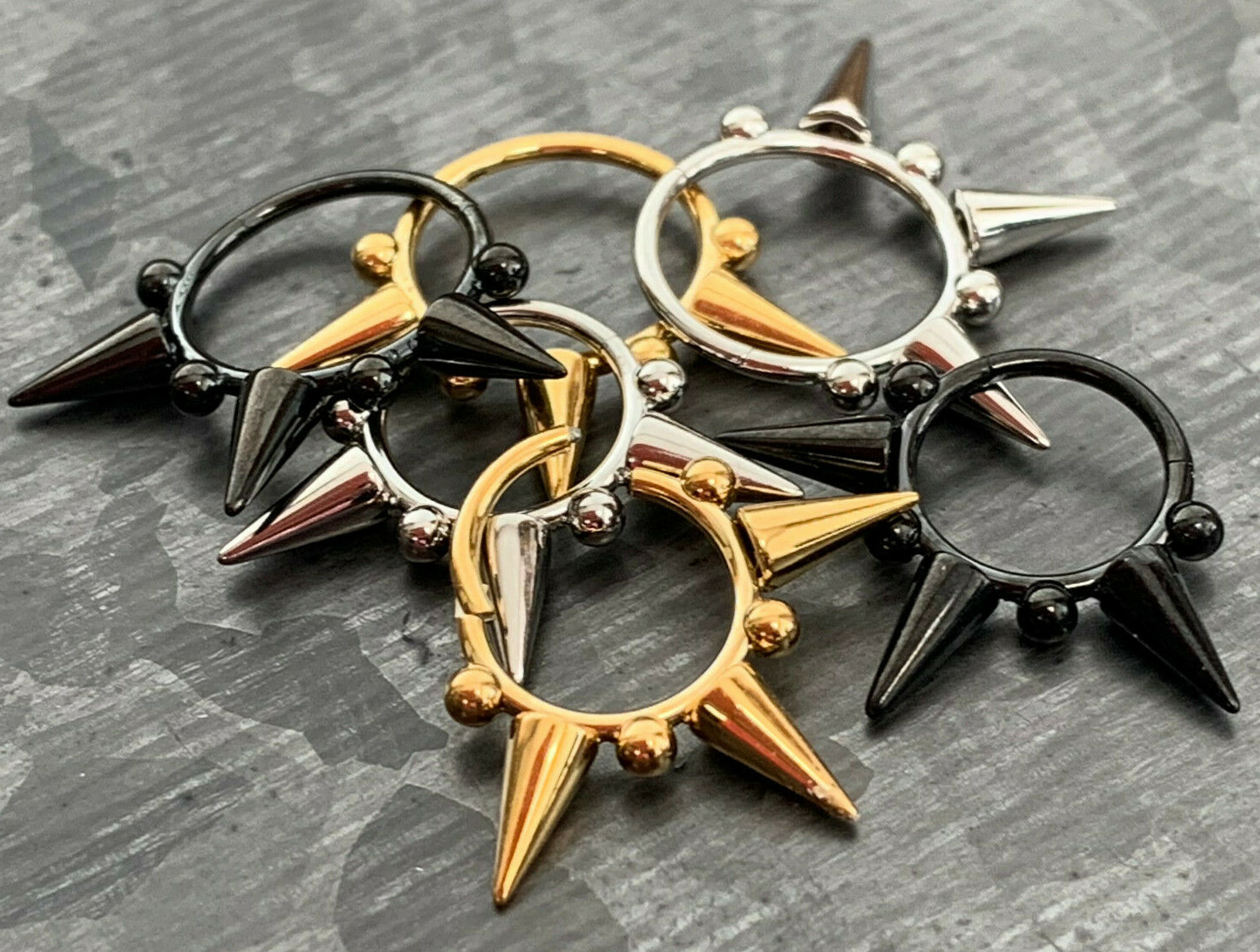 1pc Hinged Segment Ring Septum Clicker Spikes & Balls Helix Cartilage 16g or 18g