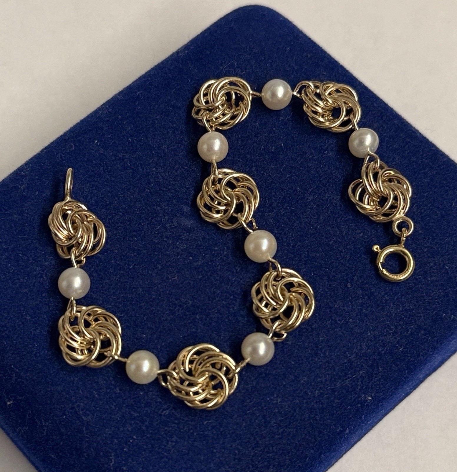 10.9g 12k Gold Filled Pearl Celtic Knot Link Bracelet 7″ Gf Vtg 11.8mm Art Deco