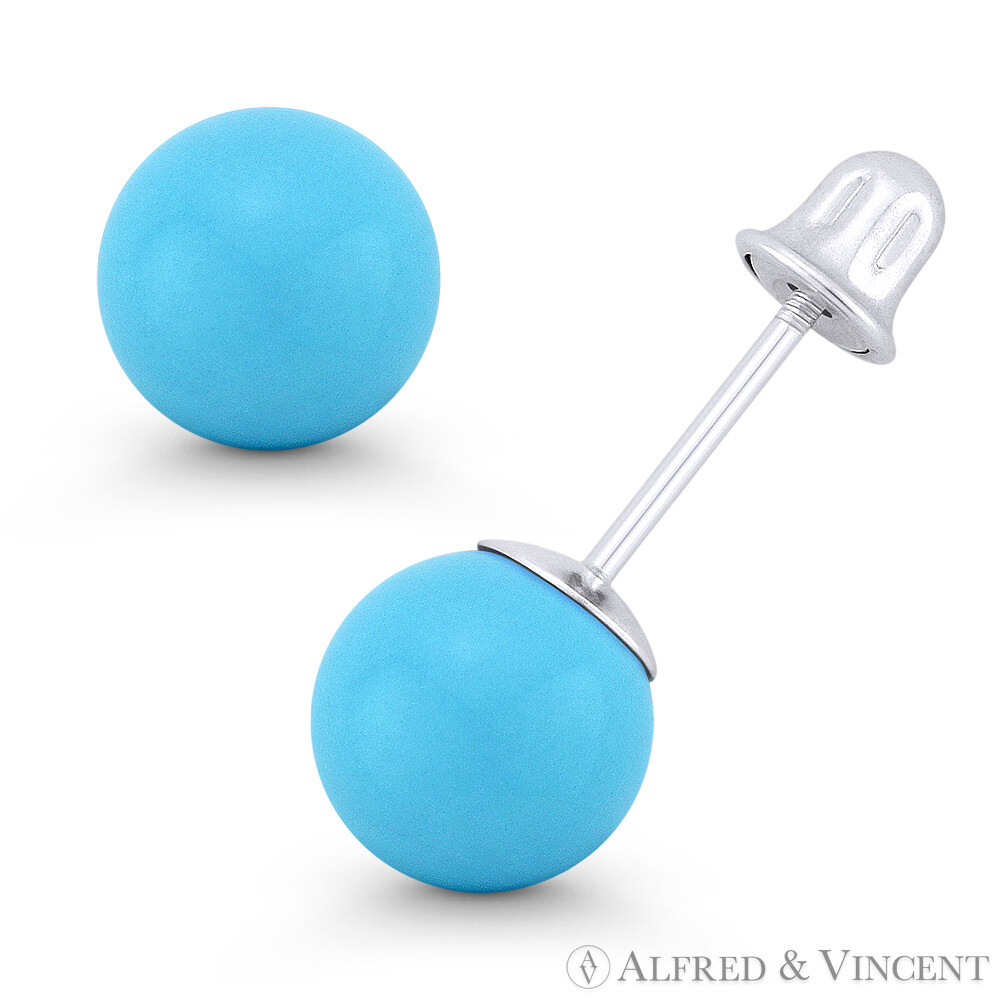 3mm to 8mm Blue Turquoise Ball Studs 14k 14kt White Gold Screwback Stud Earrings