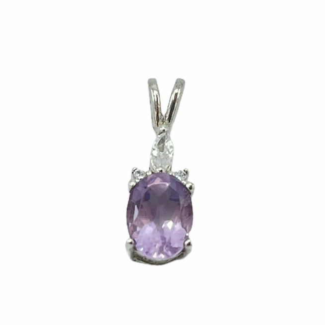Sterling Silver 925 Mabella Amethyst Birthstone Pendant W/ Cz ADI Thai