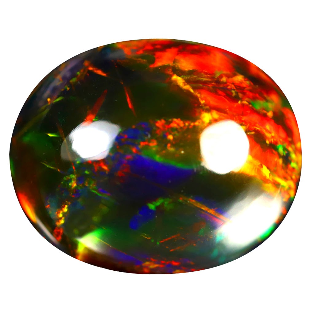 2.19 ct World class Oval Cabochon(11.12 x 9.05 mm)Ethiopian Flashing Black Opal