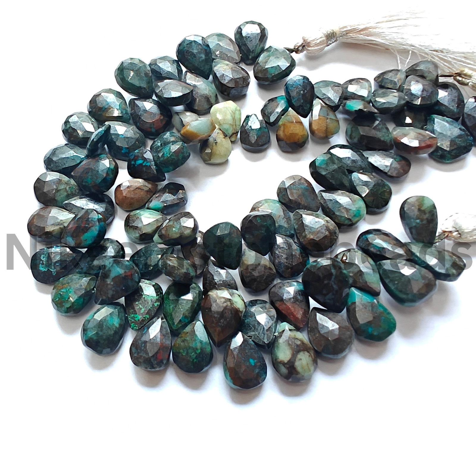 Natural Multi Chrysocolla Gems, Briolette Faceted Pear Cut Beads, 10.00-11.50 MM