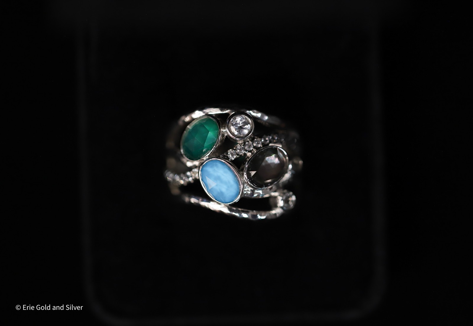 Gabriel & Co. Sterling Silver Multi Gemstone Curved Hammered Ring SZ 7