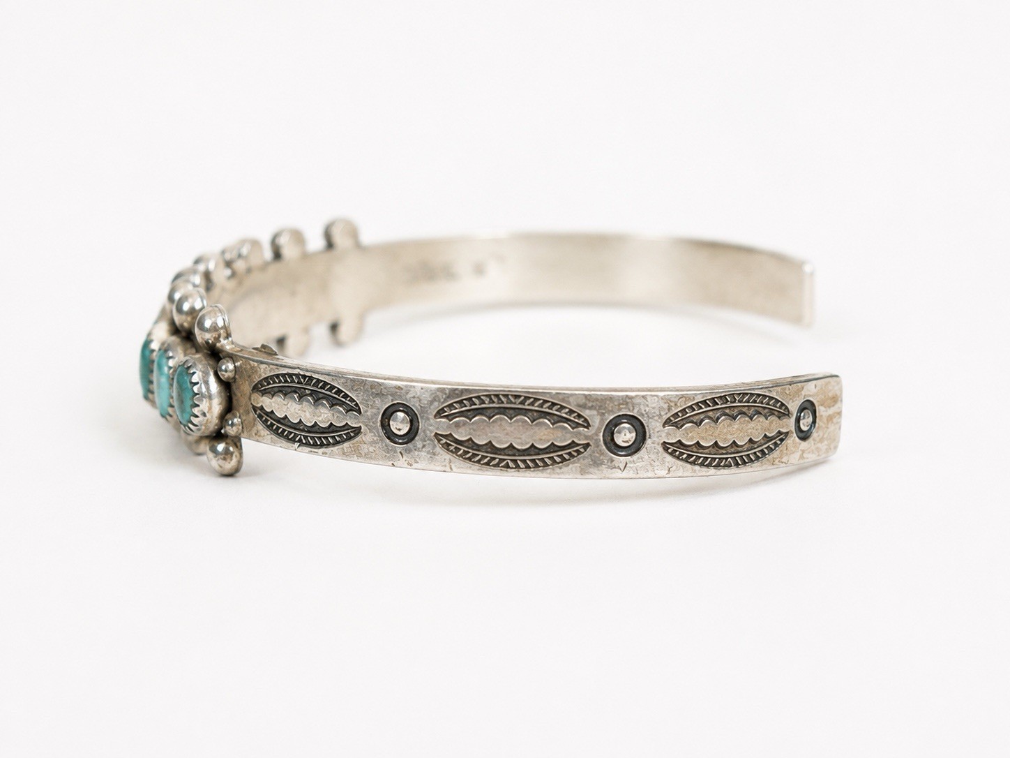 Vintage Fred Harvey Era Zuni Sterling Silver Turquoise Snake Eye Cuff Bracelet S