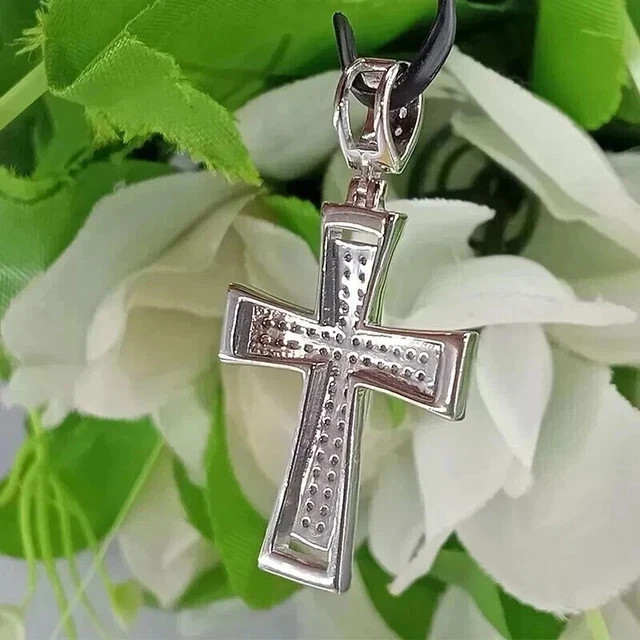 2.20 CTW Round Cut Real Moissanite Cross Pendant No/Chain 14K White Gold Plated