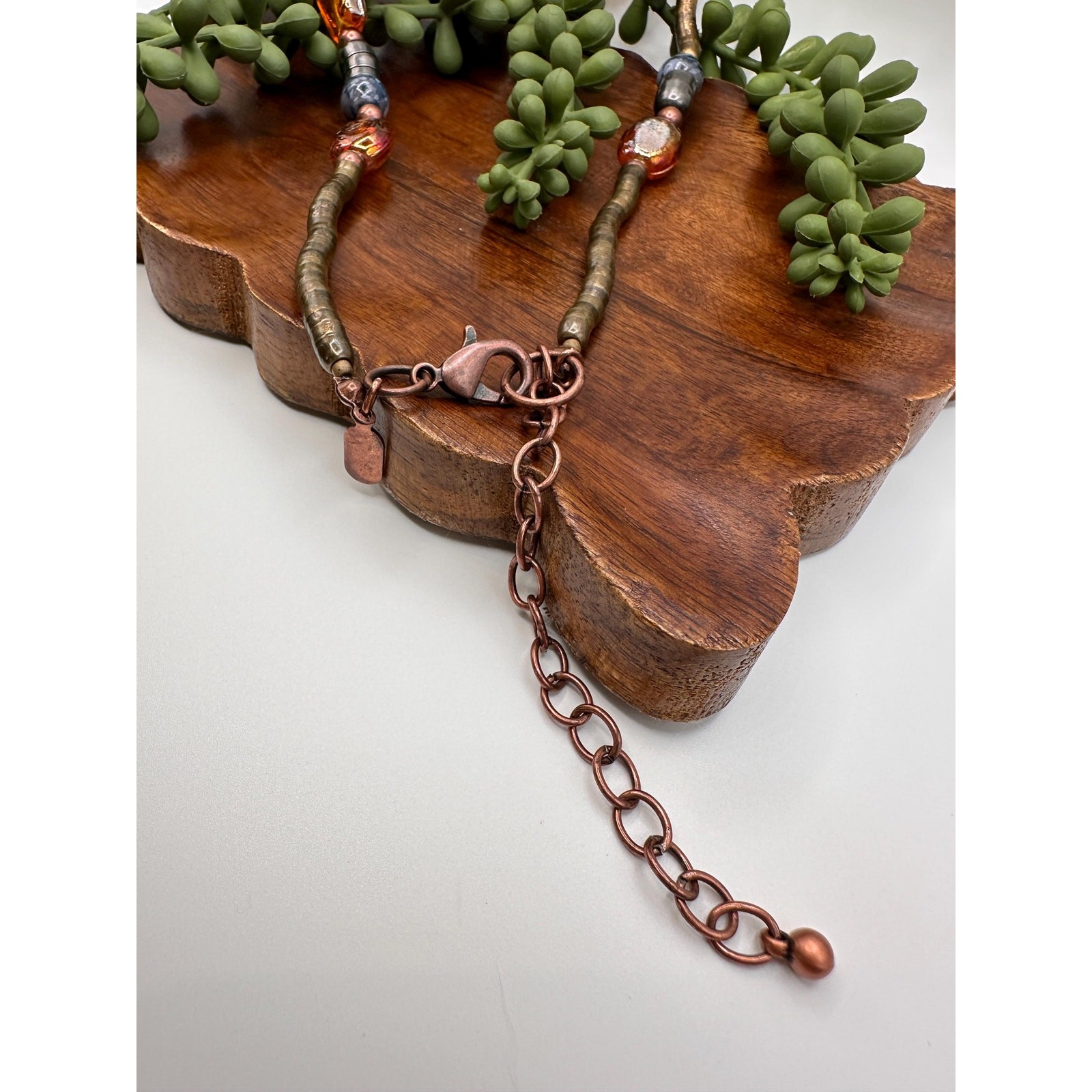 Artisan Made Necklace | Copper Stone Glass Handcrafted Statement