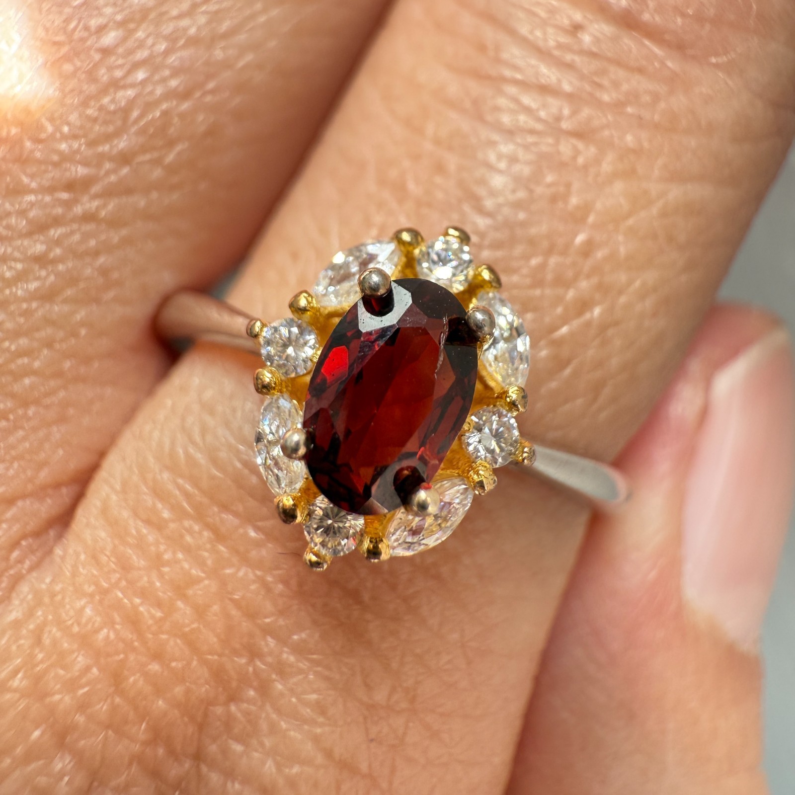 925 Sterling Silver Ring 6x4mm Natural Rhodolite Garnet Gemstone Zircon Red Gift
