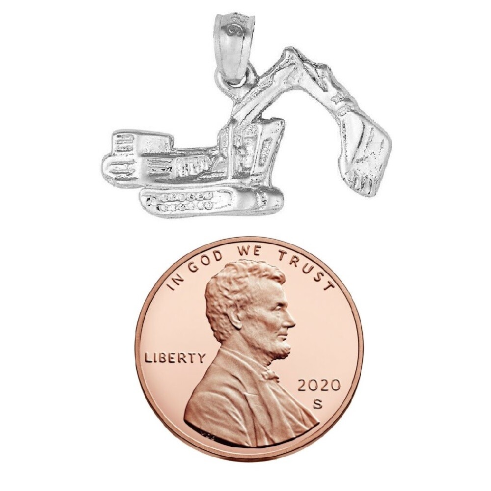 Sterling Silver EXCAVATOR, BULLDOZER Pendant / Charm, Made USA, Box Chain