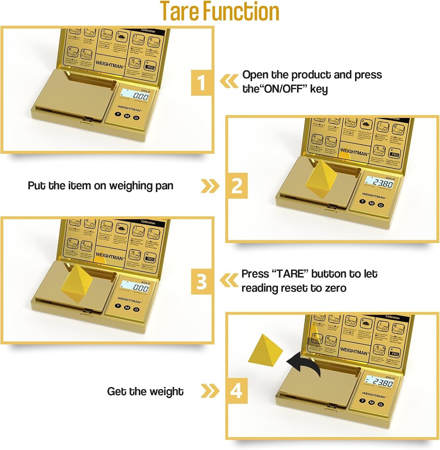 Stylish Gold Mini Scale: Accurate Weighing Up To 200g, Tare Function Included