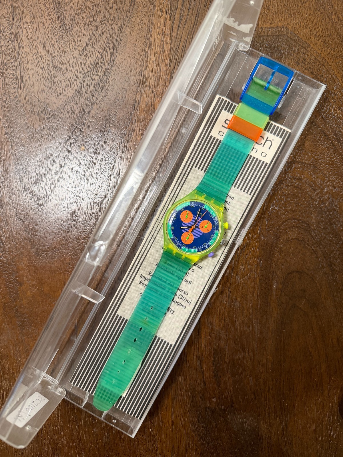 1991 Swatch Chrono Neo Wave SCJ100 Neon Blue Orange 37mm Box Papers READ