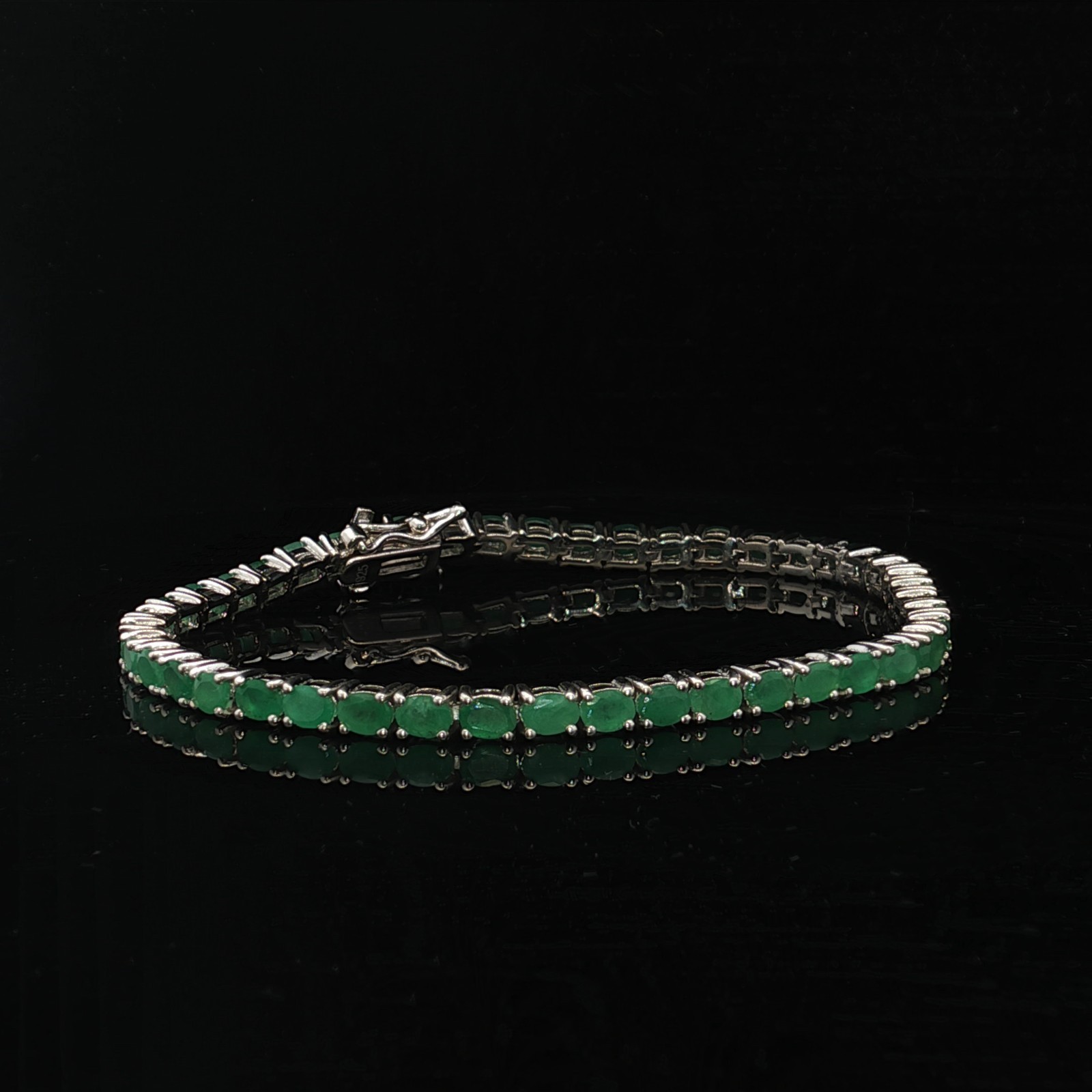925 Sterling Silver and Emerald Tennis Bracelet