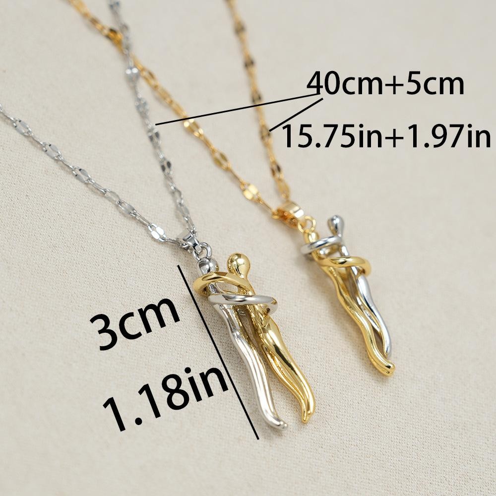 Stainless Steel Couple Hugging Necklace Pendant Gold Silver Love Chain Gift 2Pcs
