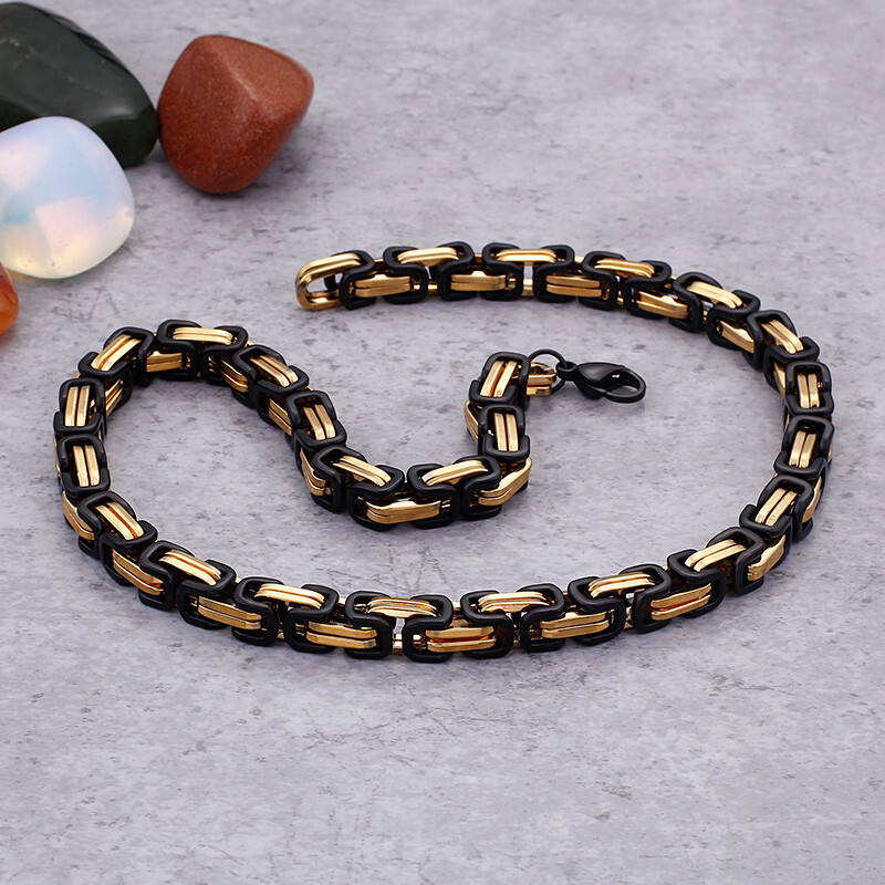 Pure Stainless Steel Solid Byzantine Chain Necklace For Mens Heavy 8mm 24”