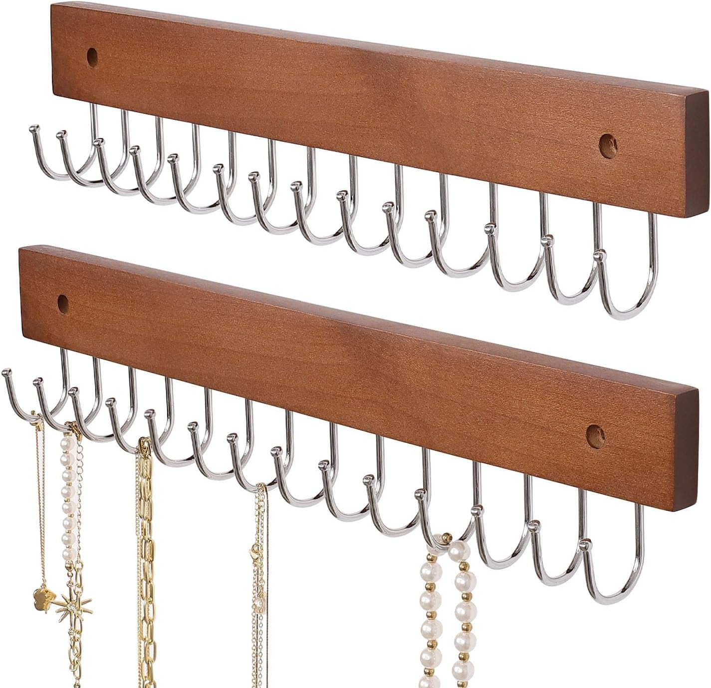 Hanging Jewelry Organizer Wall Mounted, Modern Jewelry Display with 28 Hooks, De