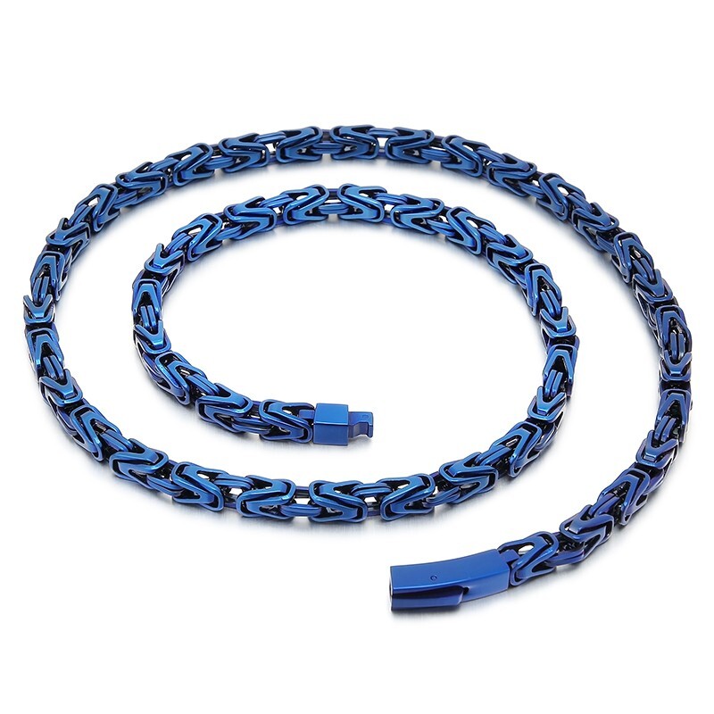 6mm 24inch Stainless Steel Byzantine knot Link Chain Mens Necklace Blue Jewelry