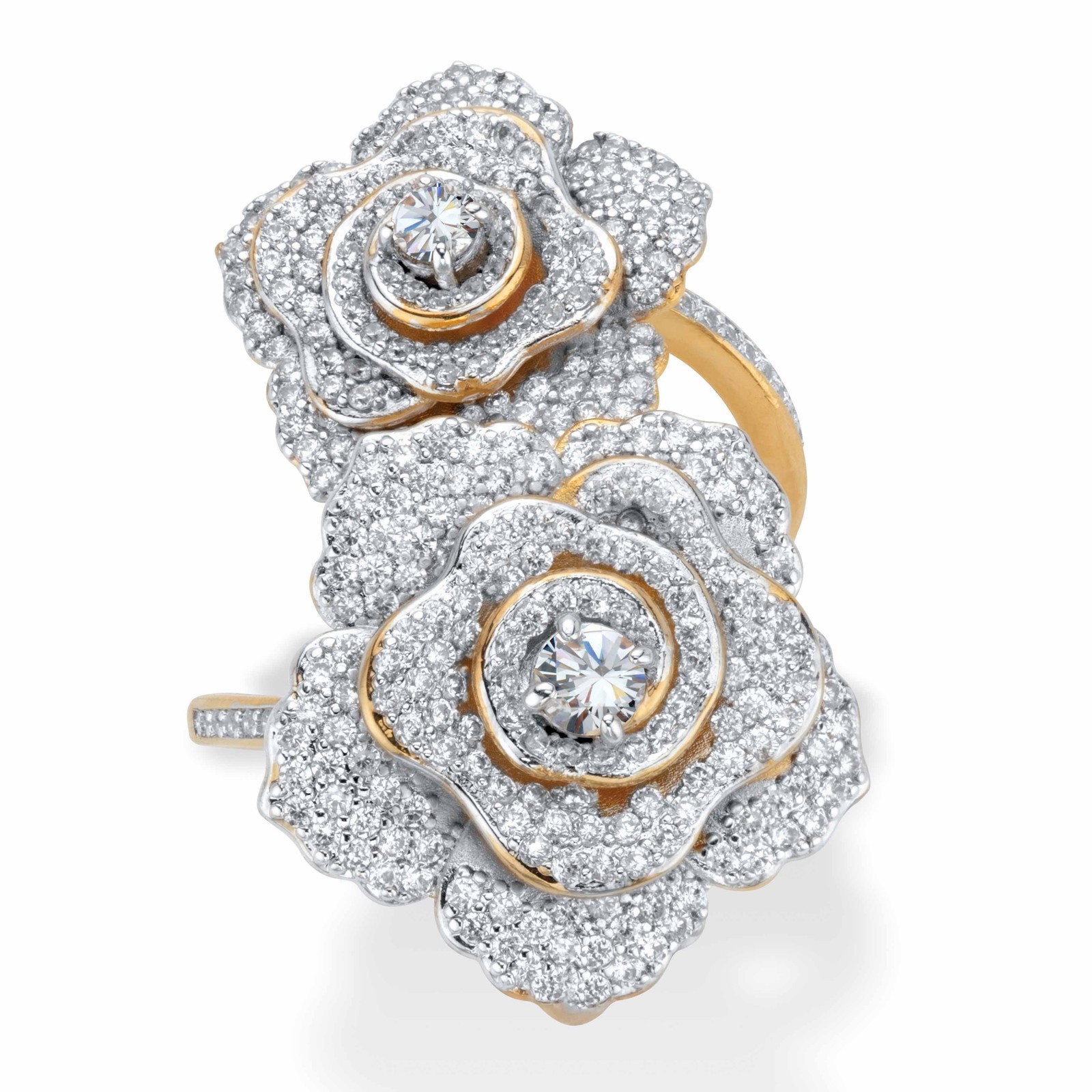 2.81 Cttw. Round Cubic Zirconia Gold-Plated Rose Flower Cocktail Wrap Ring