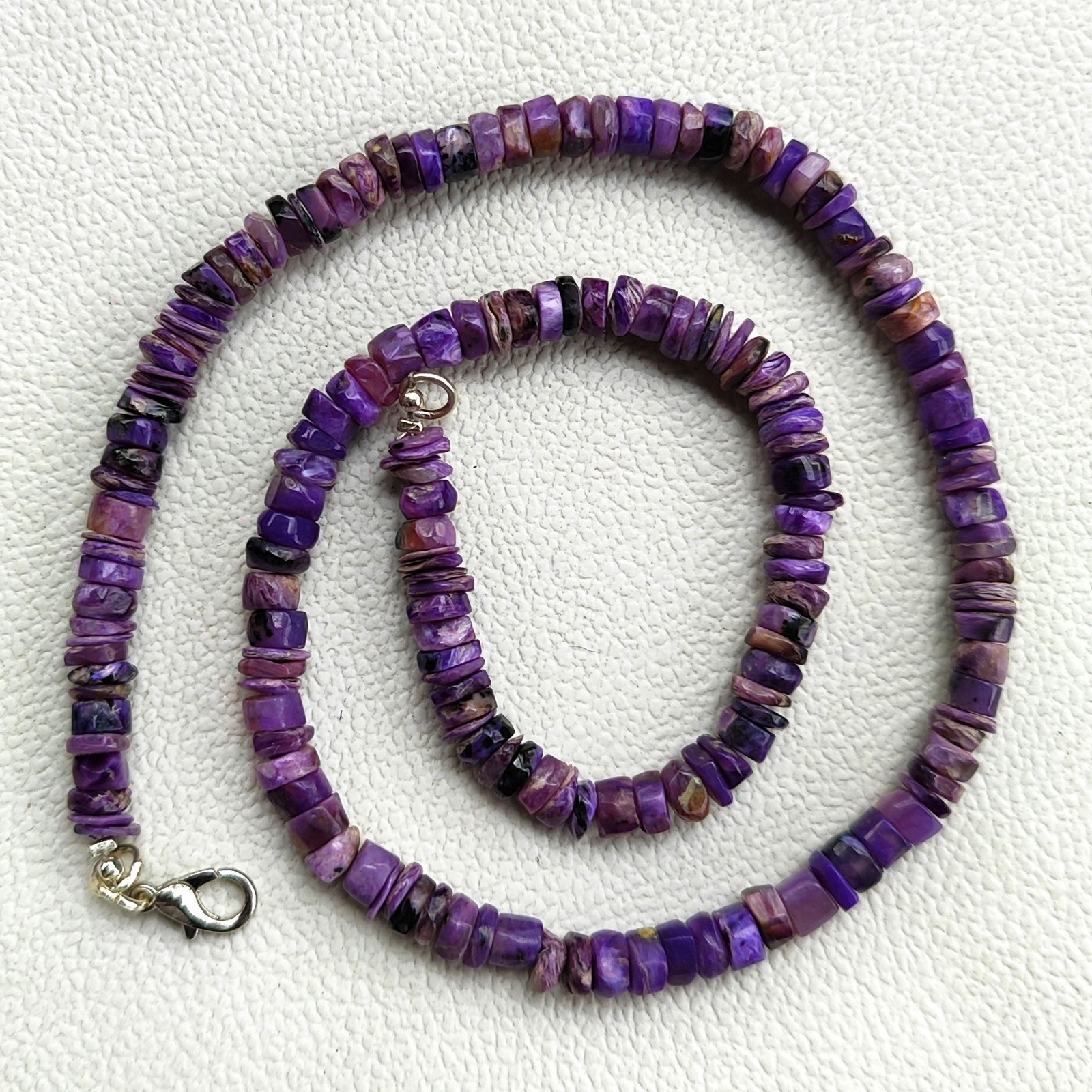 Natural Charoite Necklace 5-6mm Smooth Heishi Beads 17″ Purple India Gemstone