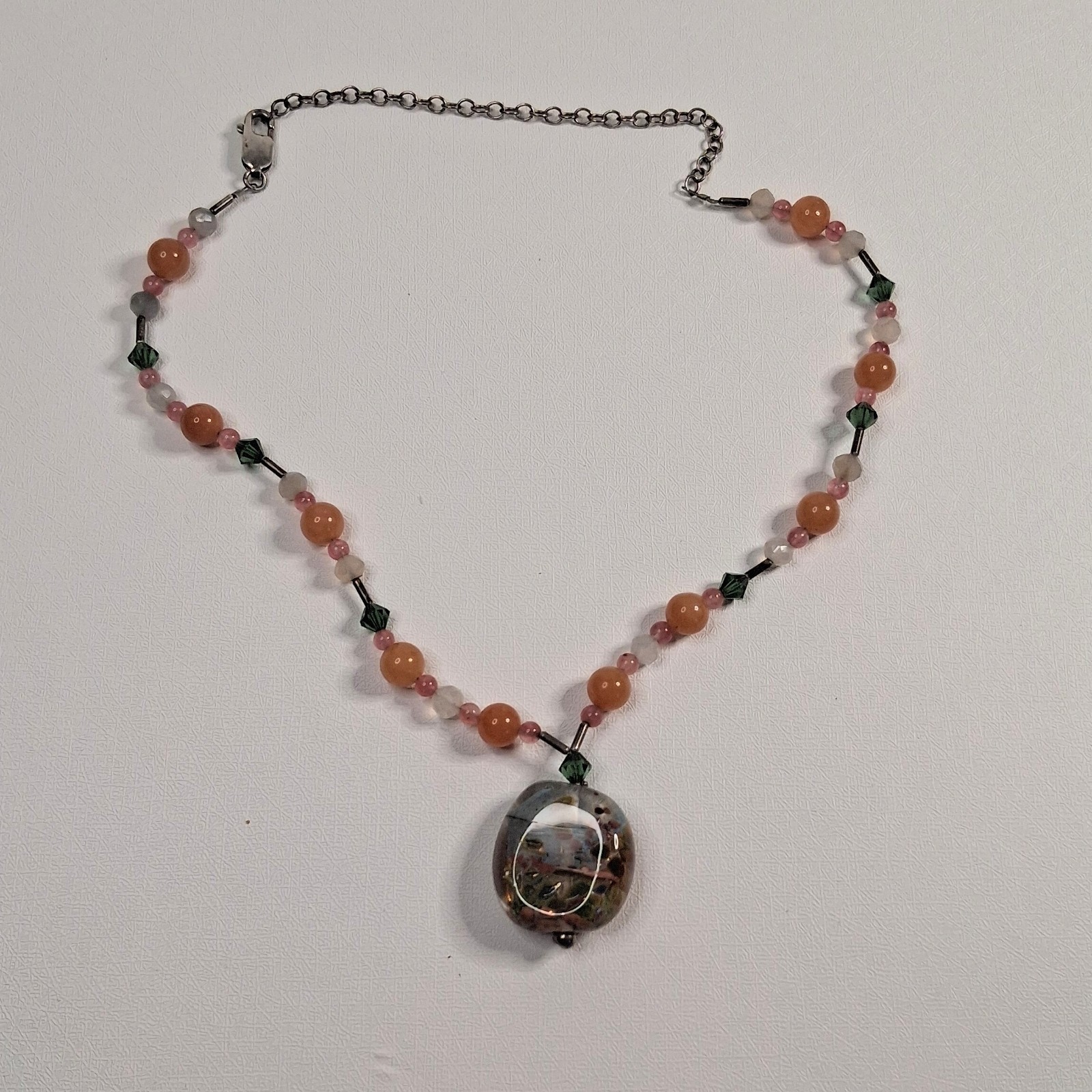 Handmade Artisan Necklace Beaded Floral Pendant Statement Jewelry One of a Kind