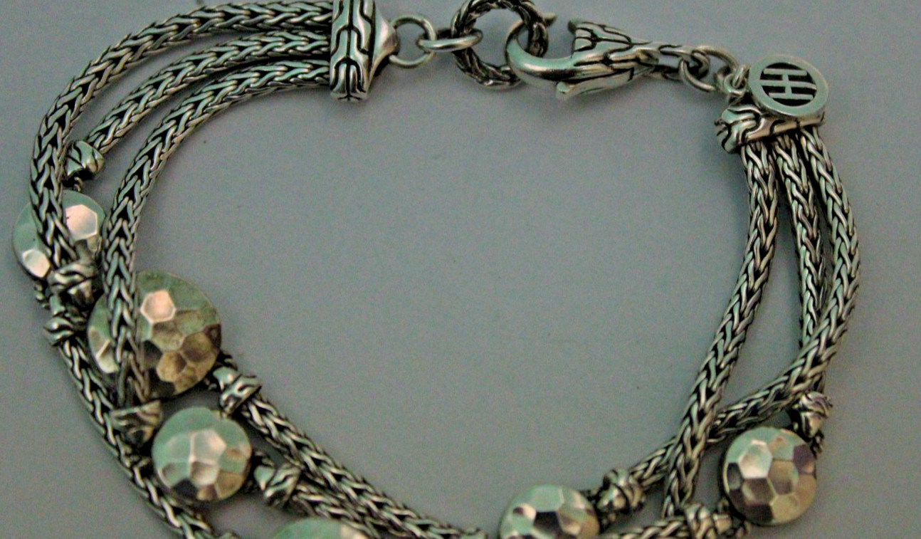 John Hardy Dot Collection Three Row Hammered Station Chain Bracelet