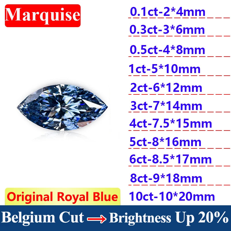 2-10CT Original Royal Blue Moissanite Stone Loose Moissanite Cushion Gemstones