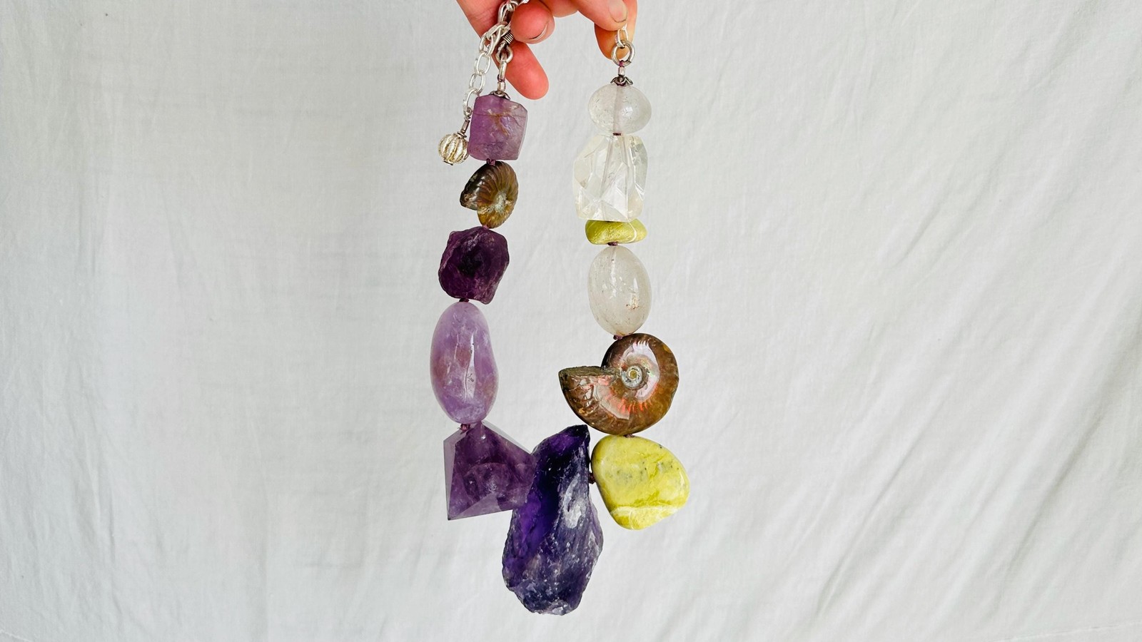 Amethyst, Ammonite & Gemstone Necklace.Handmade Designer Jewelry. Atelier Aadya.