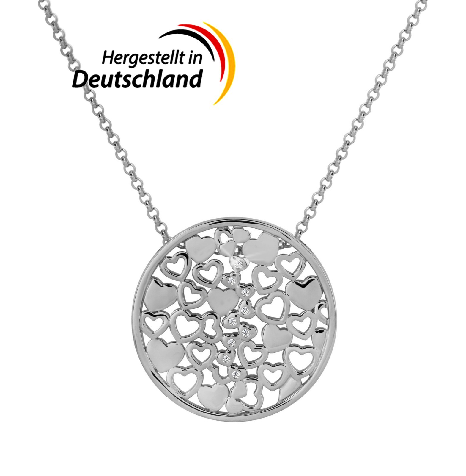 925 REAL SILVER Rhodium Plated *** Heart Cubic Zirconia Pendant Necklace Chain 42-47cm