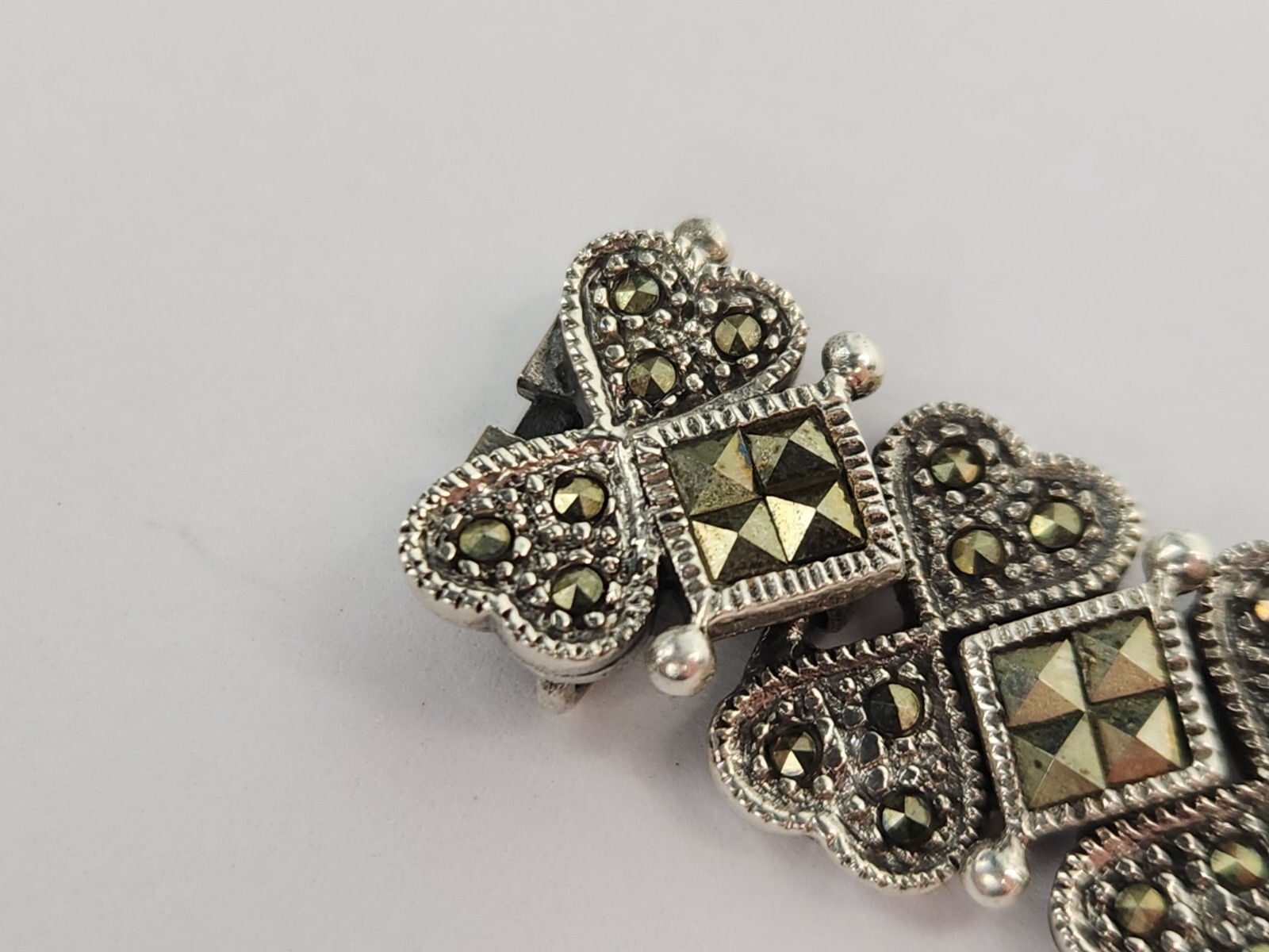 Thai Sterling Silver 925 Marcasite Heart Bracelet 7.5 In – THAI KC 925 – HSNO