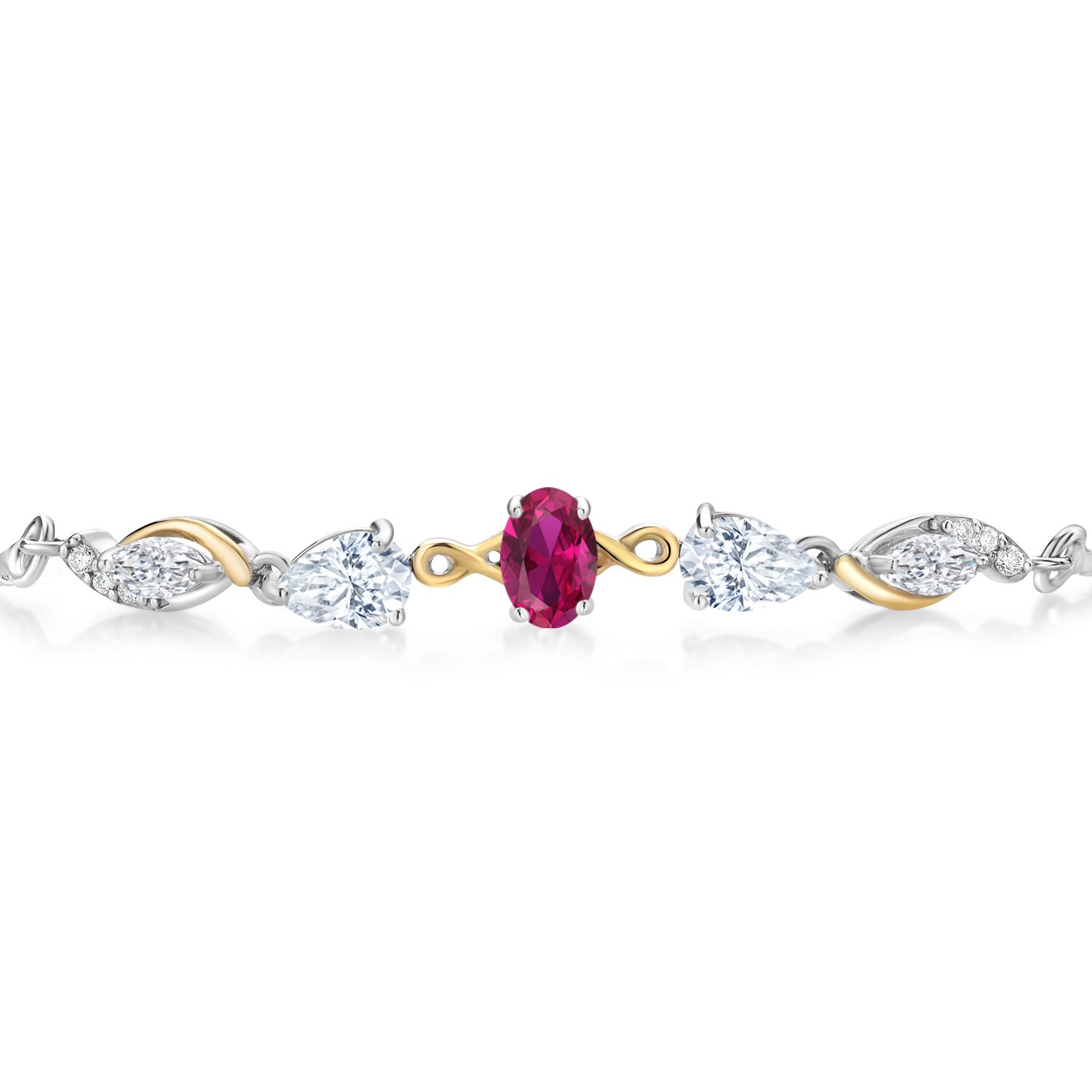 925 Silver and 10K Yellow Gold Created Ruby White Moissanite and Lab Grown