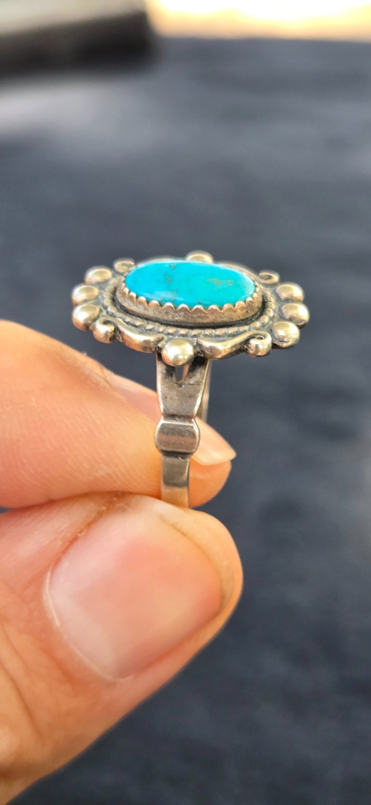 1940’s SW Native Style Sterling Silver Turquoise Wheeler Manufacturing Ring Sz 9