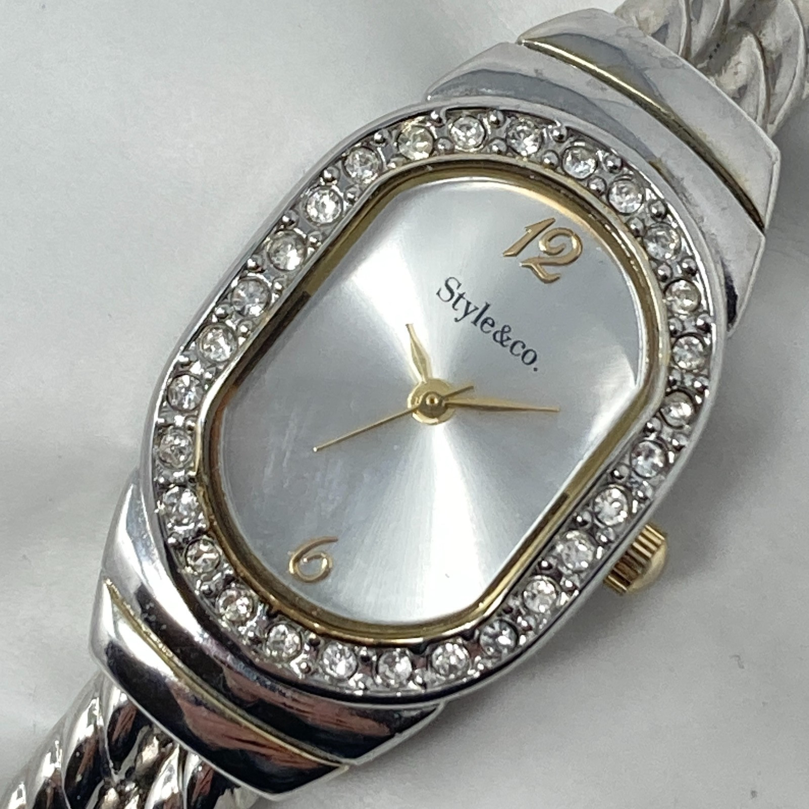 Style & Co Women Watch Silver Gold Tone Crystals Twisted Cable Cuff New Battery