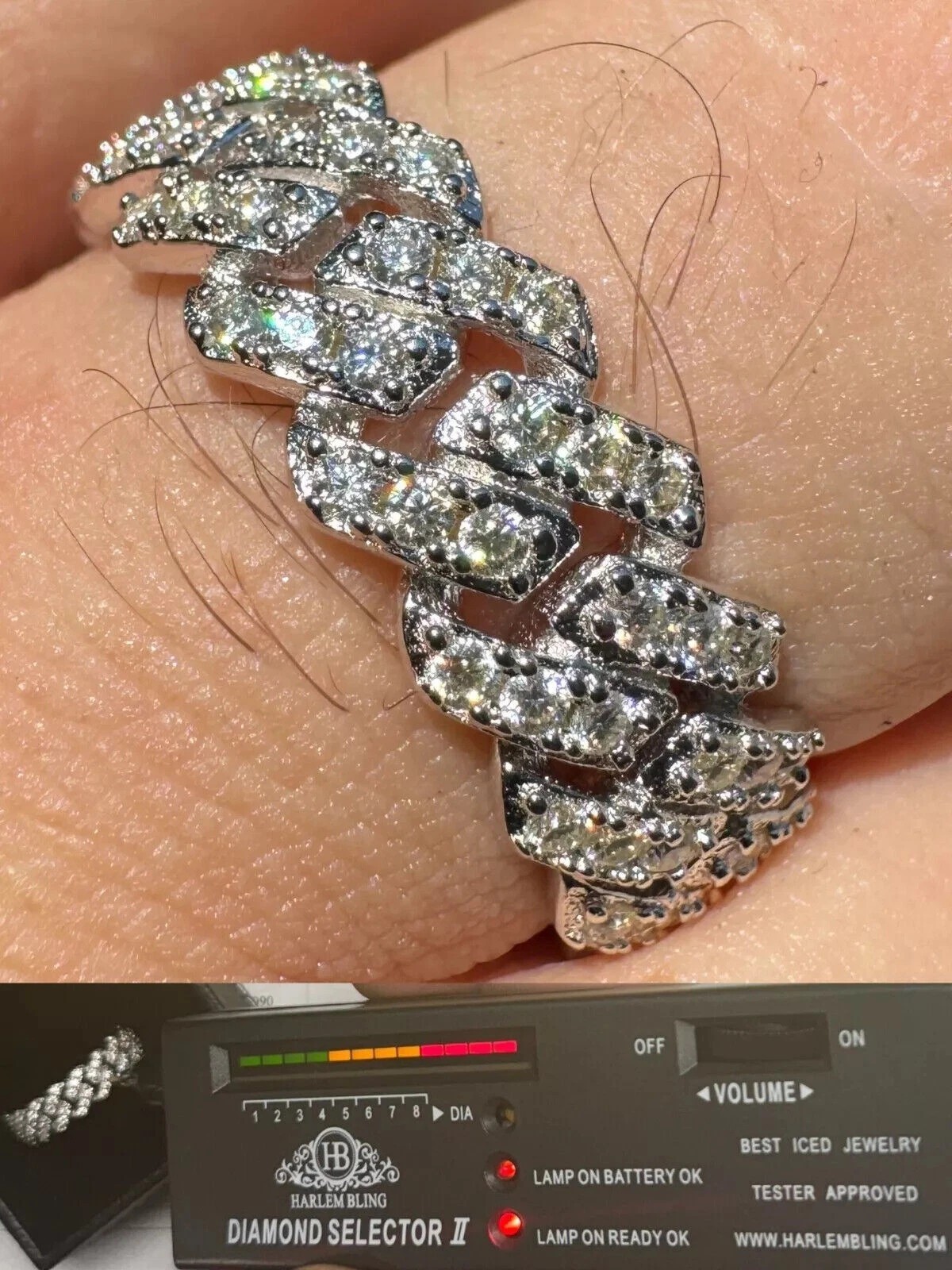 Iced MOISSANITE Prong Cuban Link Band Ring Real 925 Silver 8mm Wedding Hip Hop