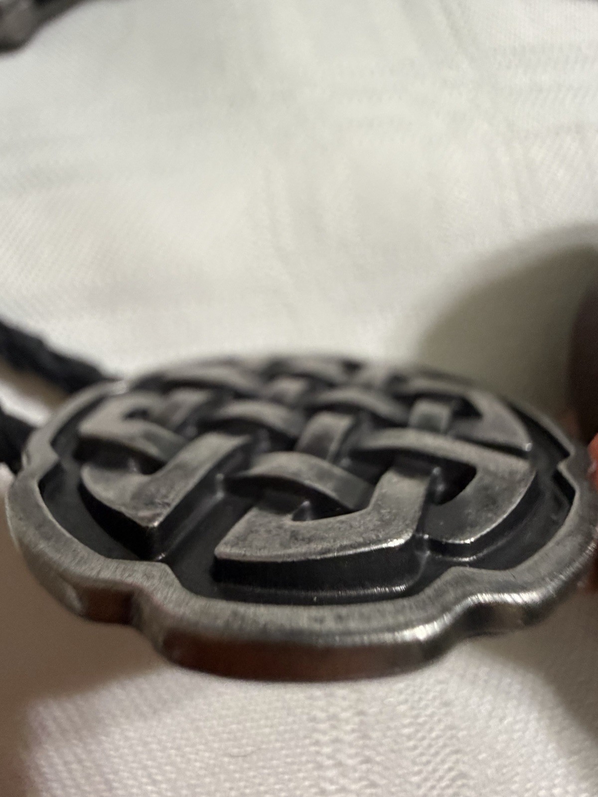 Leather BOLO Tie Silver Tone Metal Enamel Celtic Knot Country Western Neck Tie
