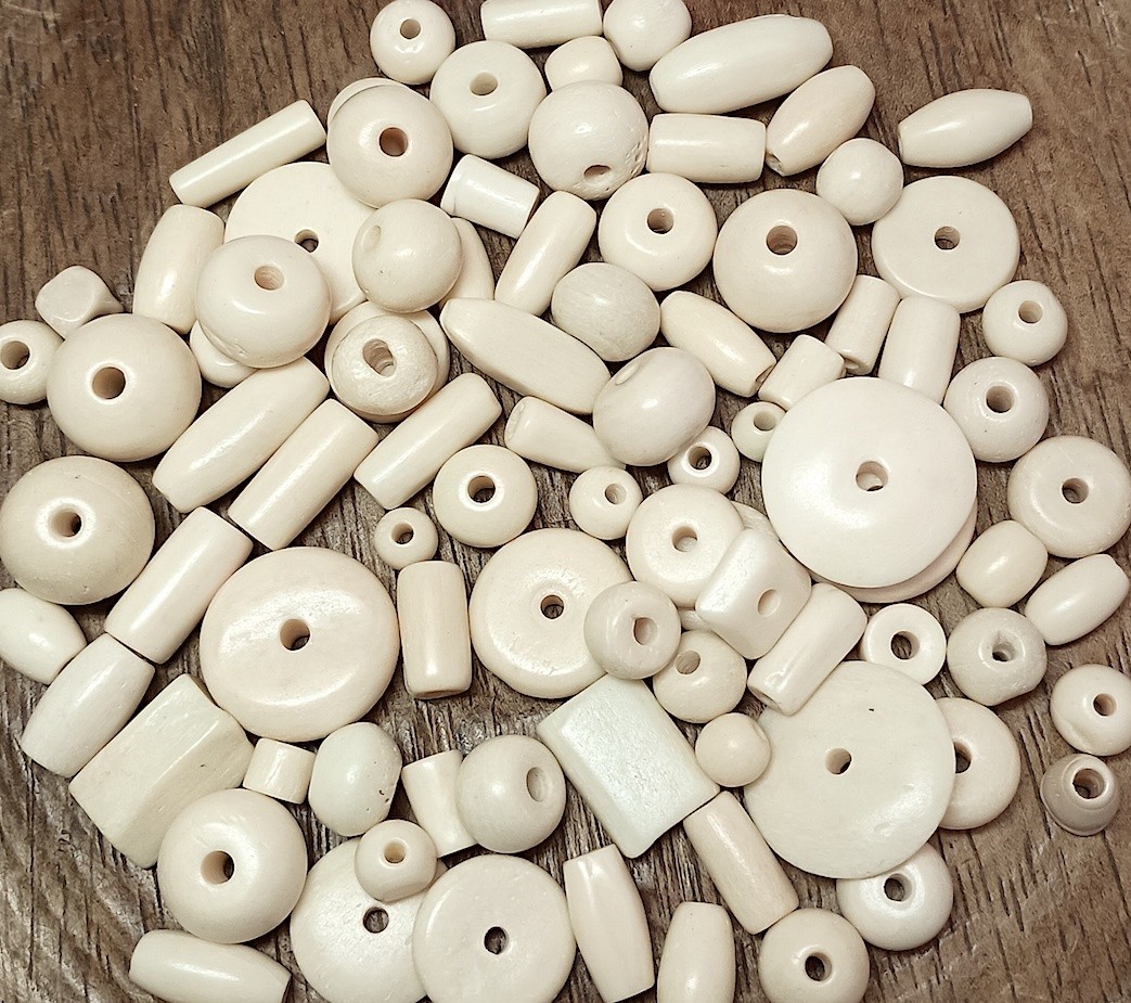 Buffalo Bone Spacer Beads, 88+ Pcs, White, Asst Shapes and Sizes, 5 mm to 12 mm