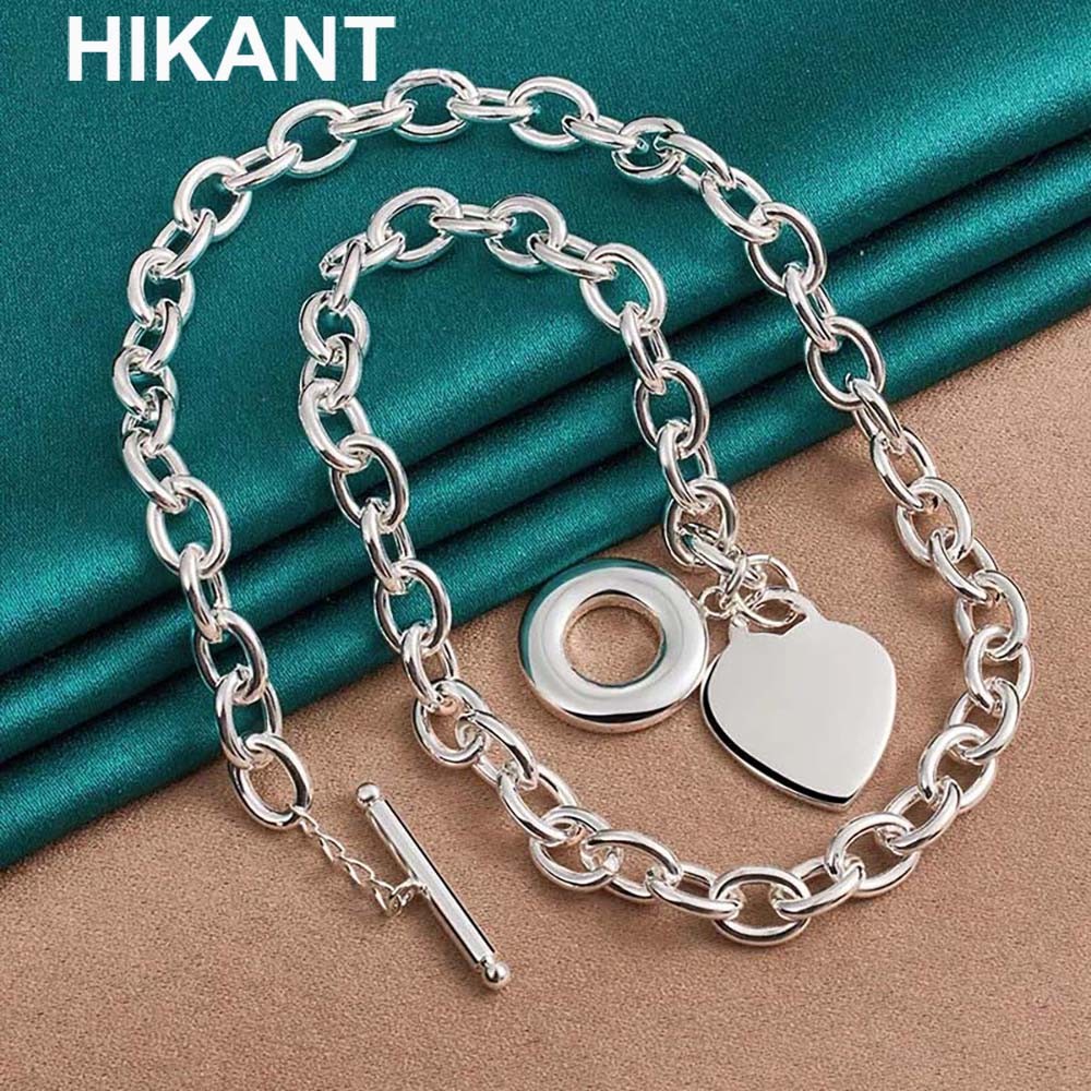 925 Sterling Silver Basic Chain Heart Pendant Women Necklace Fashion Jewelry