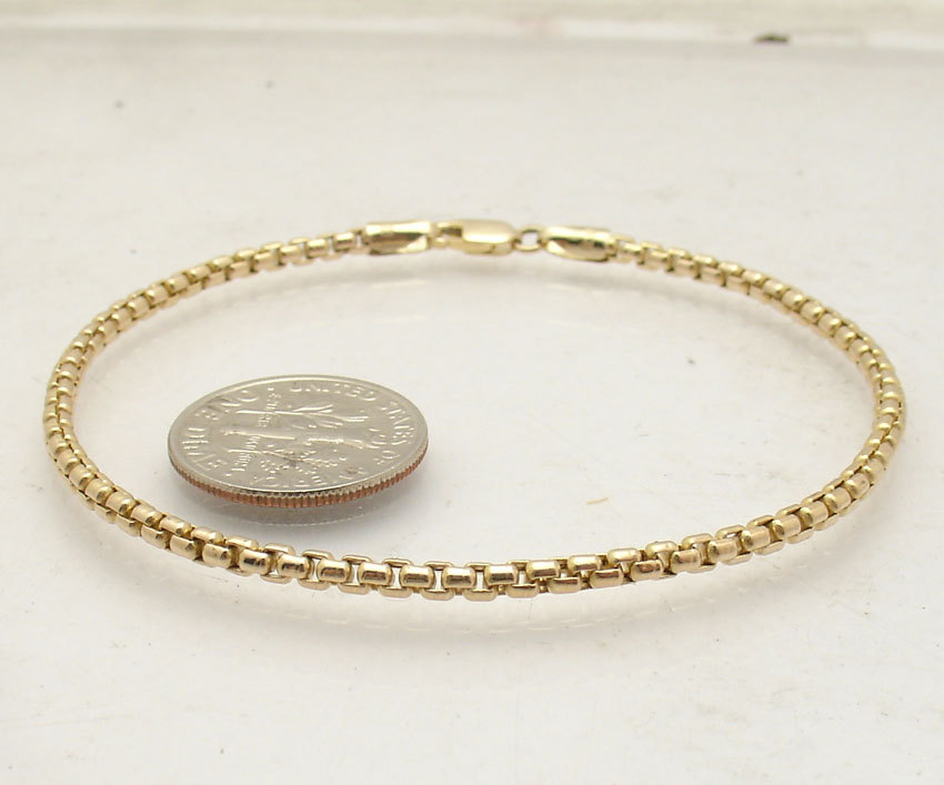 2.5mm Round Box Chain Chain Bracelet Ankle Anklet Real 14K Yellow Gold