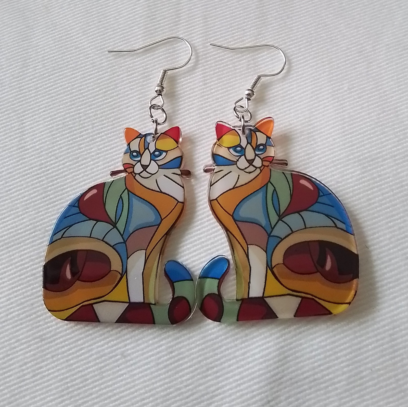 Multi Coloured Cats Earrings Funky Fun Novelty Funny Boho Festival