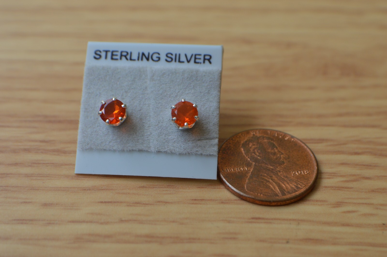 0.57ct Crimson Fire Opal Solitaire Sterling Silver Earrings 4.5mm
