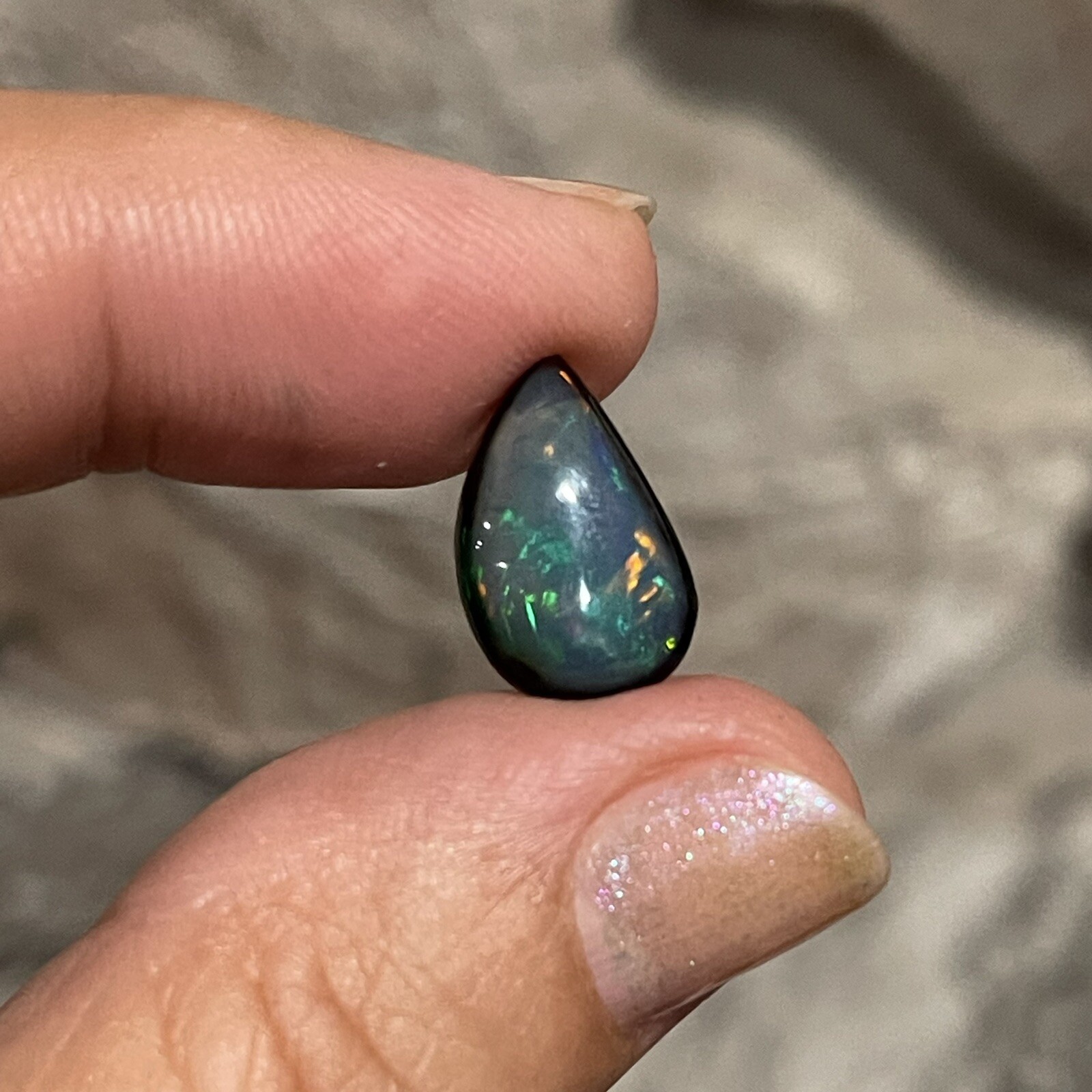 2.65ct 15x10x3.8mm Evil Eye Smoked Ethiopian Welo Opal Teardrop Cabochon Gem