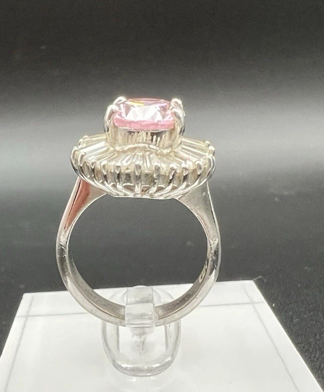 Pink & White/colorless CZ Sterling Silver 925 Ring, Size 4.75.