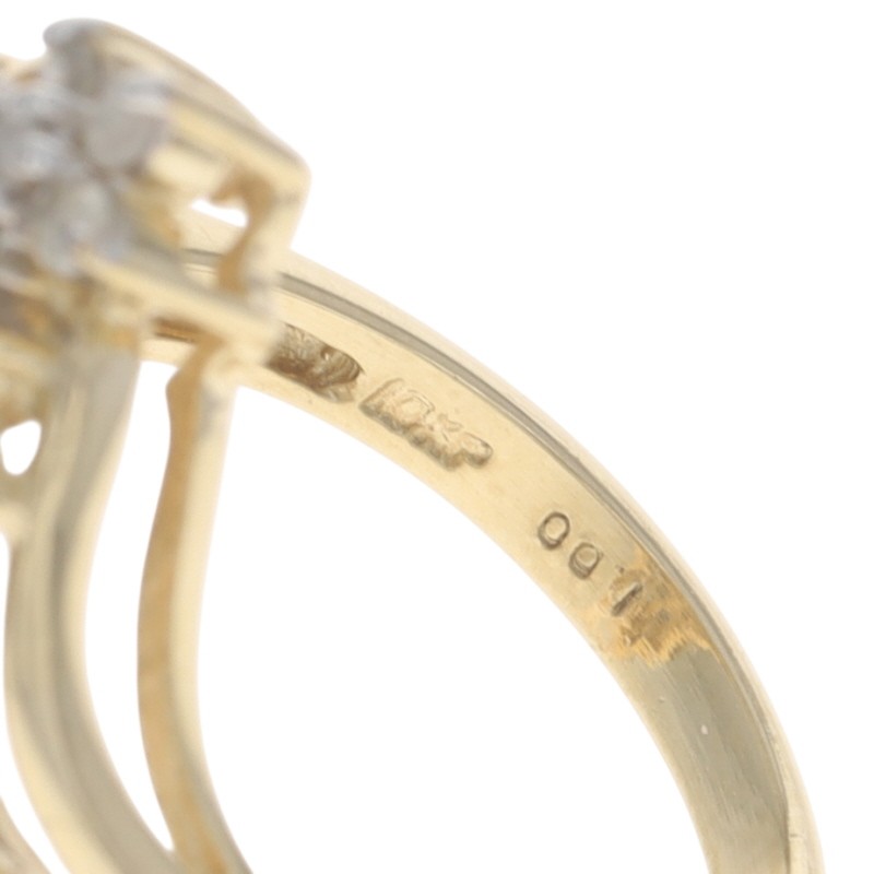 Yellow Gold Diamond Cluster Cocktail Bypass Ring – 10k Single 1.00ctw Floral