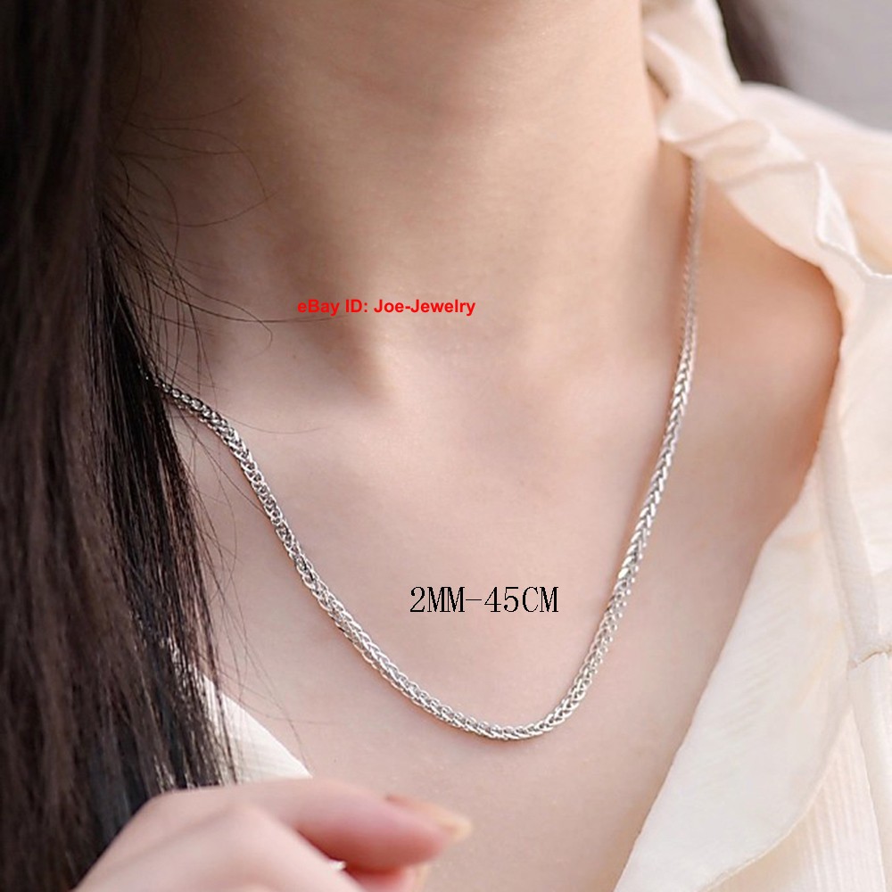 Pure 999 Fine Silver Necklace 1.2mm 2mm 3mm Wheat Link Chain Necklace 15.7-31.5″