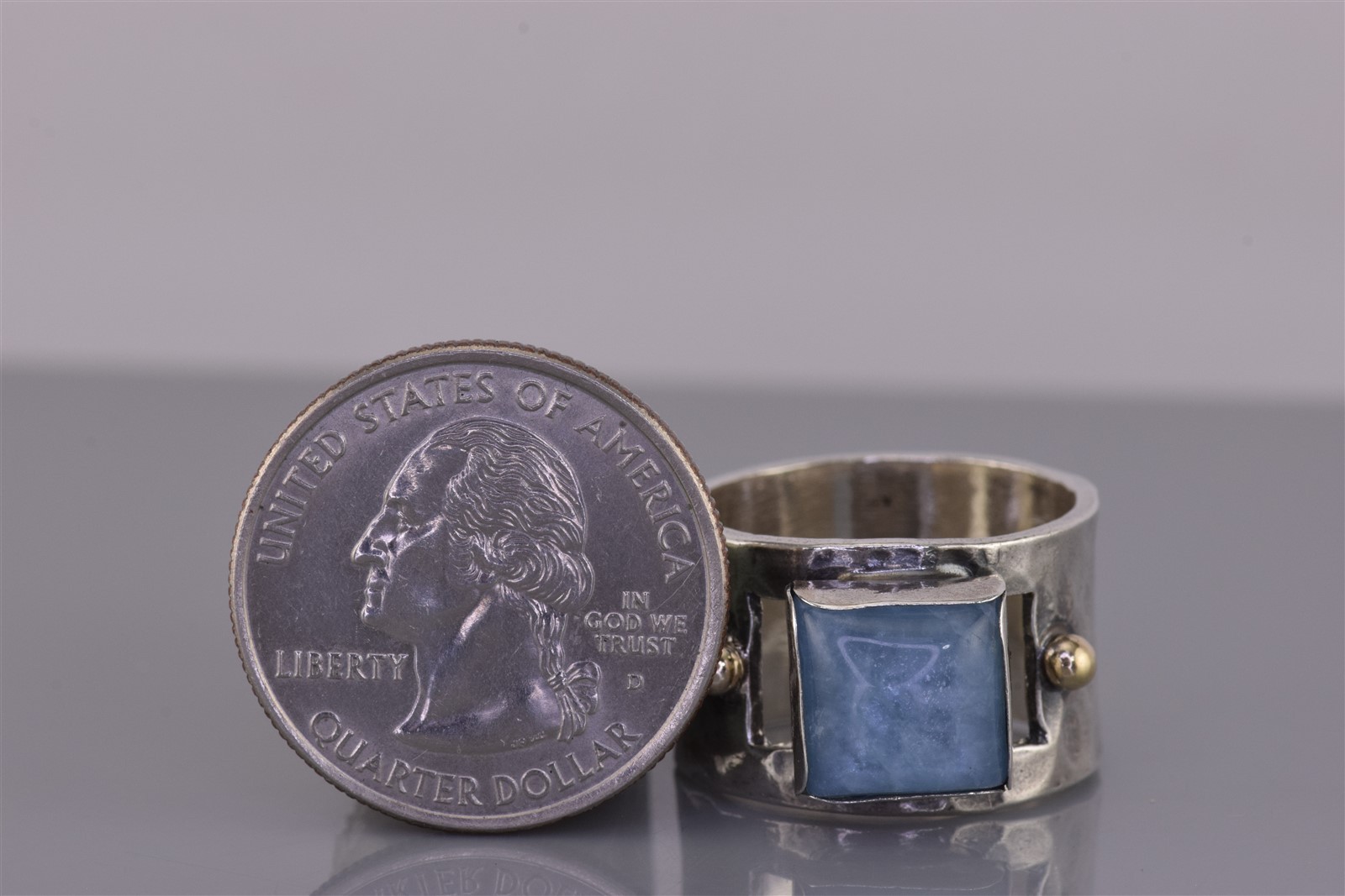 SUNDANCE Sterling Silver Blue Aquamarine Hammer Texture Wide Band Ring 925 Sz: 8