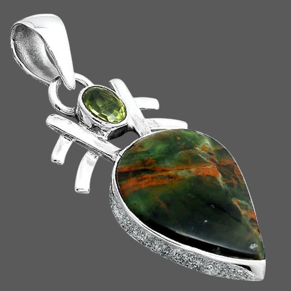 Turkish Rainforest Chrysocolla and Peridot 925 Silver Pendant Jewelry P-1046