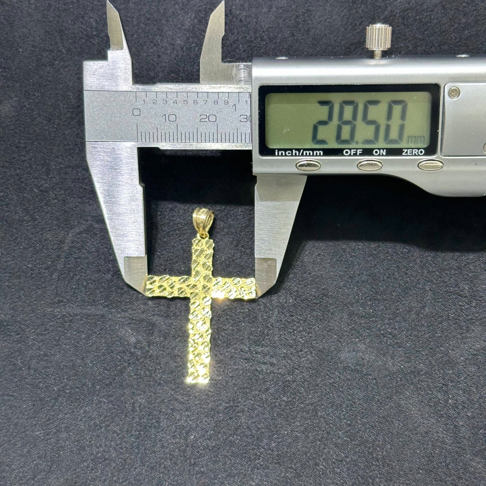 10K Solid Gold Diamond Cut Nugget Cross Charms Large & Medium