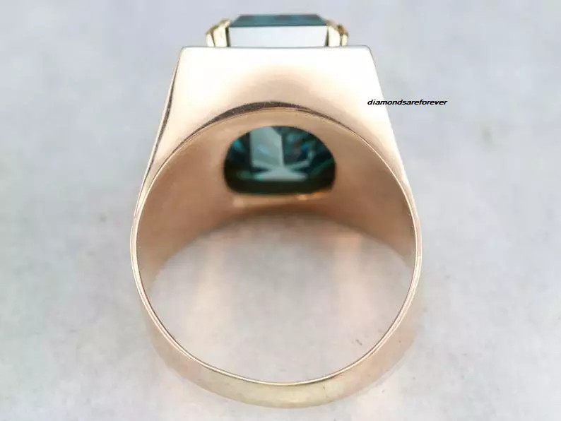 28.41 Carat Transaparent Emeralds Shape Aquamarine Solitaire 925 Silver Men Ring